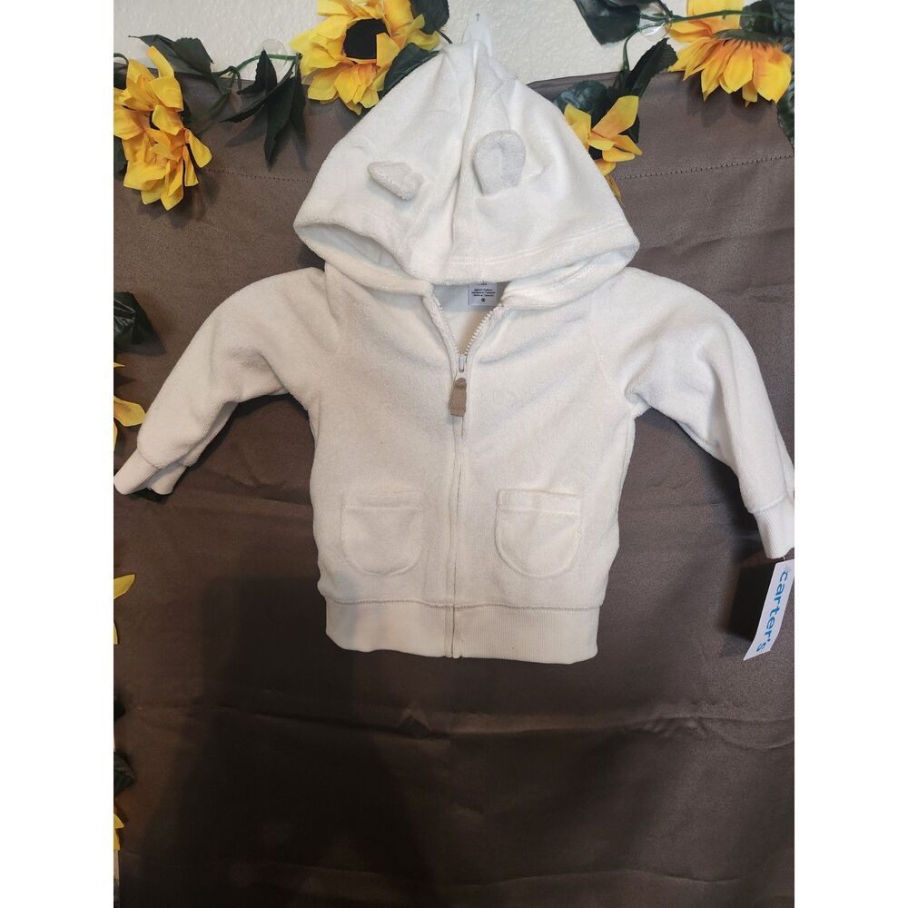 NWT Carter's Baby White Sherpa Fleece Zip-Up Hoodie with Bear Ears Size 12M